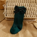 Calcetines altos para niños en verde oscuro con lazo grande de purpurina y punto acanalado - S 0-6 Meses / Verde Oscuro