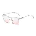 Retro browline glasses featuring pink gradient lenses and silver engraved metal temples - Silver Frame Transparent White Rim Gradient Pink