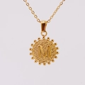 18K gold-plated stainless steel necklace with hammered letter M pendant and beaded edge - M (With Chain)