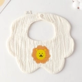 Cream-white petal cotton baby bib with yellow lion print and snap fastener - Gauze Flower Scarf - Single Print Lion