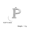 Silver stainless steel letter P pendant with sparkling cubic zirconia, 15.9x11.4mm charm - Letter P