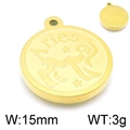Golden stainless steel Aries zodiac pendant with Courageous text and 15mm round charm - Aries / Gold
