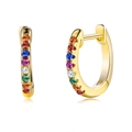 Macro detail of gold-plated S925 sterling silver hoop earrings with rainbow zircons - 925 Silver / Multi-color/Gold Plated