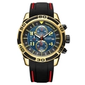 MEGIR men's sports chronograph with gold case, blue dial, and black silicone strap - Gold Case Blue Dial