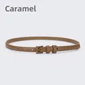 Women's slim genuine leather belt in caramel brown with a matching square pin buckle - Caramel