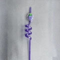 Detail of purple spiral reusable straw featuring a glittery grape shaped charm pendant - Grapes