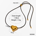 Golden heart pendant necklace on adjustable black wax cord, 58cm length and 12g weight - Heart Style (KDD900)