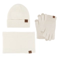 Ensemble d'hiver en maille crème avec écusson flocon, bonnet, écharpe et gants - Blanc Cassé