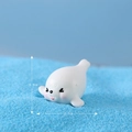 Miniature white seal resin figurine for micro landscape decor, 2.3cm length size - No. 13 Lying Seal