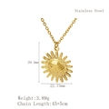 Retro stainless steel sun face pendant necklace in gold finish with dimensions info - Sun Face Style (LN1961 Gold)