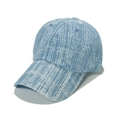 Berretto da baseball unisex in denim lavato vintage con trama blu e bianca e visiera - M (56-58cm) / Blu