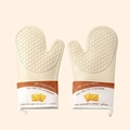 Insulated beige silicone oven gloves with bread pattern and anti-slip texture - Coffee Bread Full Silicone-1Pair