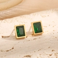 Elegant gold-plated square emerald zircon stud earrings on natural stone background - E087 Green Zircon Stud Earrings Gold