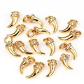 Polished gold horn charms with micro-paved cubic zirconia accents on white background - Chili / Gold