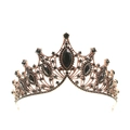 Vintage bronze bridal crown adorned with black faceted gemstones and crystals - Large V-Shaped Bronze With Black Rhinestone