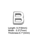 Macro detail of silver letter B pendant showing precise dimensions 8x7x3mm measurement - Letter B