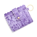 Purple geometric pattern PU leather card holder with three slots and gold keychain - A4 Purple Geometric