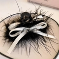 Elegant black feather hair claw clip with white ribbon bow decoration on ceramic plate - 200# Black Feather White Bow Hair Claw