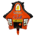 Star-shaped School is Cool foil balloon with orange brick pattern and schoolhouse design - Brick Red Classroom Star Shape