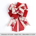 Weihnachtsschleife mit Rentier-Druck für Christbaumspitze Leinen-Optik 30x20cm - Rotes Rentier Beige Basis