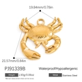 Golden stainless steel crab pendant charm with hypoallergenic and waterproof coating - Gold Glossy Crab Pendant (PJ91339B)