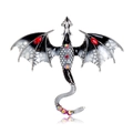 Detailed macro of vintage dragon brooch with enamel wings and vibrant rhinestones - Black White Gradient Silver Base