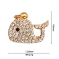 Macro shot of 9.9x12.8mm gold whale pendant with zircon pave and dimensions - DZ-3014 Whale with Zircon