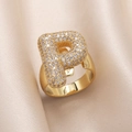 Adjustable gold-plated ring featuring a large crystal-encrusted letter P design - Small / Letter P