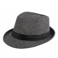 Black and white woven fedora hat with a sleek black ribbon band for men and women - 56-58cm / Fine Plaid Grey White