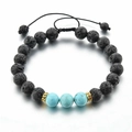 Adjustable black volcanic stone and blue turquoise beaded yoga bracelet with gold accents - Sky Blue Turquoise Style (款式-1)