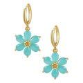 DIY 18K gold-plated floral pendant earrings with turquoise zircon petals for women - Six-Petal Flower Earrings (EH00585 Blue)