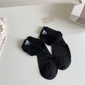 Socquettes noires style japonais avec broderie nœud élégante et texture dentelle douce - Taille unique / Noir