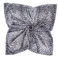 Macro detail of leopard print satin square scarf with silky texture and grey border - Gray
