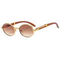 Occhiali da sole ovali rétro con stanghette effetto legno e montatura dorata vista a 45 gradi - Regolare / Montatura Oro Lente Tè Sfumata