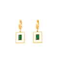Square gold earrings with white shell frame and green zircon stone inlay - Gold Earrings (B405)