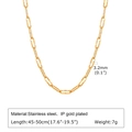 Gold IP-plated stainless steel paperclip chain necklace with textured detail, 45-50cm length - 45-50cm (3.2mm Wide)