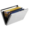 Silver metal RFID blocking credit card holder with accordion slots and brushed finish - 6-Slot Silver