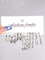 Silver 6-piece earring set with rhinestones and heart charms on a fashion display card - 6 Pairs Set-Silver LOVE Letter Chain