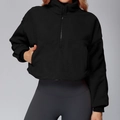 Jersey de forro polar negro para mujer con media cremallera, cuello alto y corte corto - S / Negro Premium