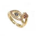 Adjustable gold evil eye heart ring with colorful zircon stones for women and men - Gold Red Heart Evil Eye / Adjustable Open