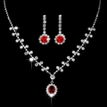 Set gioielli da sposa argentato con pietre rosso rubino e accenti di cristallo - Stile Clip per Orecchio 696