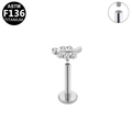 ASTM F136 titanium threaded labret with a curved leaf design and clear zircon stones - Silver Leaf