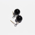 Minimalist silver stud earrings featuring polished black onyx round beads for women - Silver Tone Black Agate (S925 Pin)