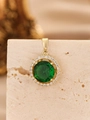 Macro shot of green zircon pendant with white stones in gold four-claw setting - Pendant Only (Without Chain) / Gold Emerald Green