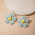 Handmade raffia flower earrings in mint green and yellow with golden hooks - Light Green