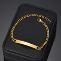 Golden titanium steel curb chain bracelet with blank engravable plate on black box - Curb Chain / Gold
