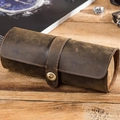 Vintage dark brown crazy horse leather watch roll with secure metal buckle closure - Crazy Horse Leather / Coffee Crazy Horse Leather