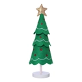 Décoration de sapin de Noël en feutre vert brodé avec socle en bois naturel - Baie Rouge Verte
