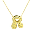 Detail of gold-plated puffy balloon letter R pendant necklace with sparkling zircons - Letter R / Gold