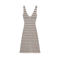 Ärmelloses Damen-Strickkleid mit V-Ausschnitt und beige-schwarz gestreiftem Muster - S / Schwarz-weiße Streifen